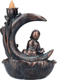 Buddha Monk On Lotus Crescent Moon Smoke Waterfall Backflow Cone Incense Burner