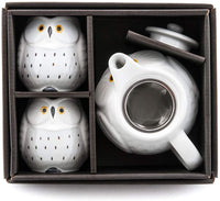 JAPAN COLLECTION Novelty White Owl Family Tea Pot Cup with Infuser Set