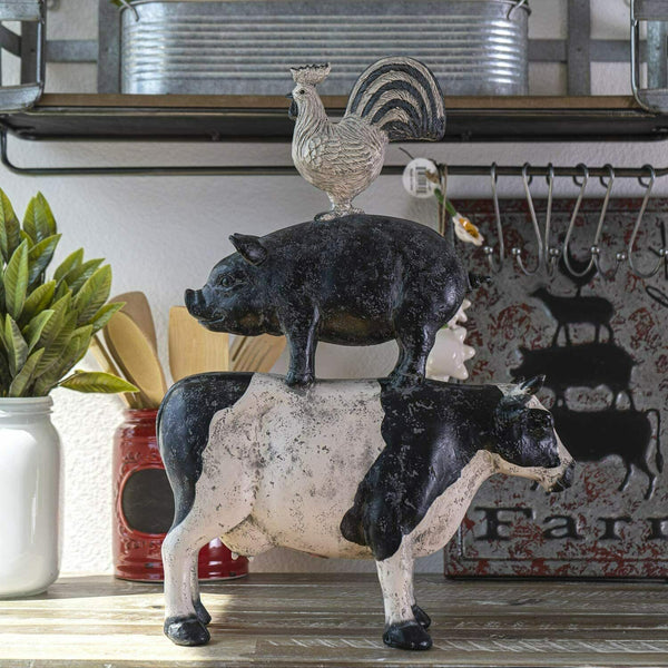 SUMMIT COLLECTION Barnyard Designs Stacked Farm Animals Cow Pig Chicken Figurines Farmhouse Decor