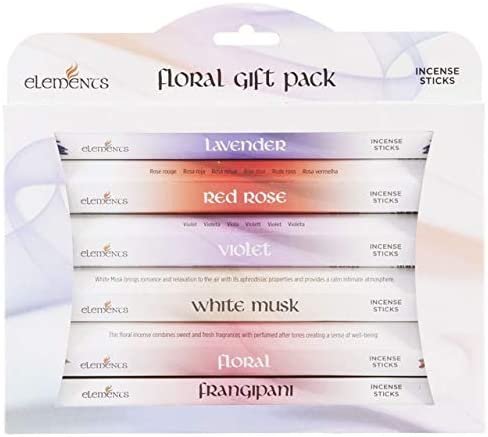 Pacific Giftware Floral Variety Elements Incense Sticks Display/Bulk Box Set - 6 Packs of 20 Sticks - Lavender, Red Rose, Violet, White Musk, Floral, Frangipani - 120 Total