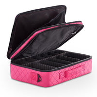 KIOTA Dual-Layer Professional On The Go Portable EVA Makeup Train Case Cosmetic Travel Storage Organizer Bag with Dividers and Brush Pockets - Bubblegum Pink