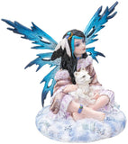 PACIFIC GIFTWARE Fairyland Blue Winged Fairy with Baby Wolf Statue Figurine