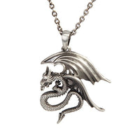 Medieval Large Winged Dragon Metal Pendant with Chain Necklace