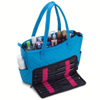 Quilted Shoulder Beauty Bag With Brush Storage Pocket Ideal for Cosmetic Bottles Brushes