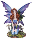 Pacific Giftware Red Haired Mushroom Dream Fairy with Green Dragon Companion Statue 6” Tall