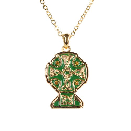 MYSTICA JEWELRY COLLECTION Celtic Cross Gold & Green Necklace Jewelry