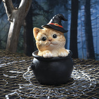 PACIFIC GIFTWARE Orange Tabby Kitten in Cauldron Resin Figurine