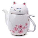 JAPAN COLLECTION Genki Cat White Runa Ceramic Teapot with Strainer Infuser