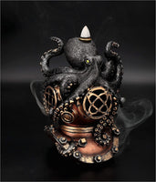 7" Kraken on Divers Helmet Backflow Incense Burner Resin Figurine