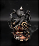 7" Kraken on Divers Helmet Backflow Incense Burner Resin Figurine