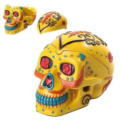 PACIFIC GIFTWARE Day of The Dead Themed Skull Hand Painted Resin Ashtray, Yellow
