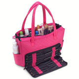 Quilted Shoulder Beauty Bag With Brush Storage Pocket Ideal for Cosmetic Bottles Brushes