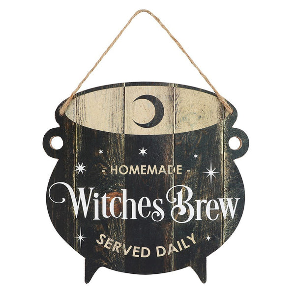 Charming Distressed Witches Brew Coffee Shop Cauldron Sign 12”