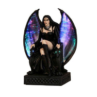 Goth Lady Fairy Winged Gargoyle Crystal Ball Fiber Optic Statue Figurine Gothic Myth Fantasy Sculpture Decor Battery Operated