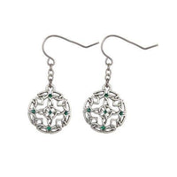 MYSTICA JEWELRY COLLECTION Celtic Round with Green Crystal Pewter Earrings Jewelry- Mystica Collection