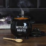 PACIFIC GIFTWARE Witches Broth Cauldron Ceramic Bowl with Broom Spoon