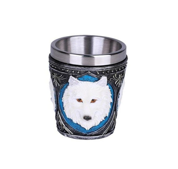 PACIFIC GIFTWARE Lone Spirit White Wolf Celtic Magic Shot Glass Stainless Steel insert