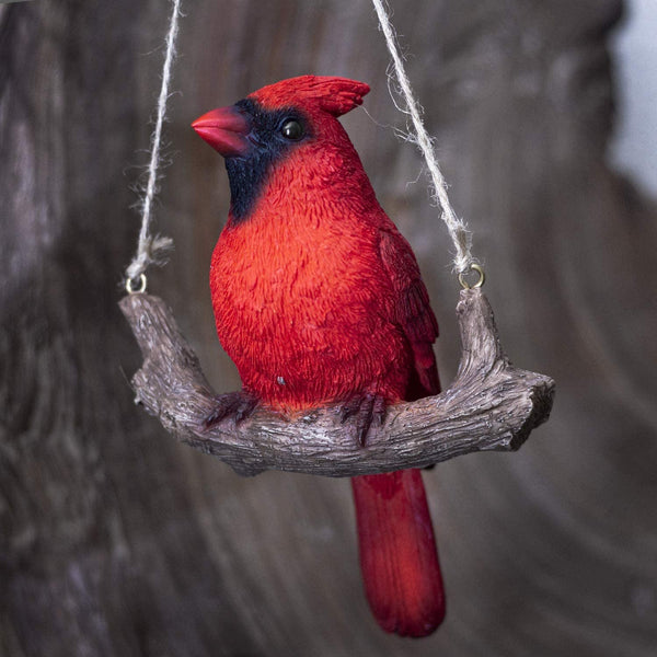 PACIFIC GIFTWARE Hanging Red Cardinal Bird Perching on Branch Resin Figurine Sculpture