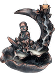 Buddha Monk On Lotus Crescent Moon Smoke Waterfall Backflow Cone Incense Burner