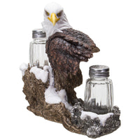 PACIFIC GIFTWARE American Bald Sea Eagle Spiritual Realistic Decorative Glass Salt and Pepper Shakers Set with Resin Holder Stand