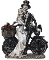 Pacific Giftware Love Never Dies Newly Wed Skeleton Couple Rose Basket Bike Statue 12.2” Tall