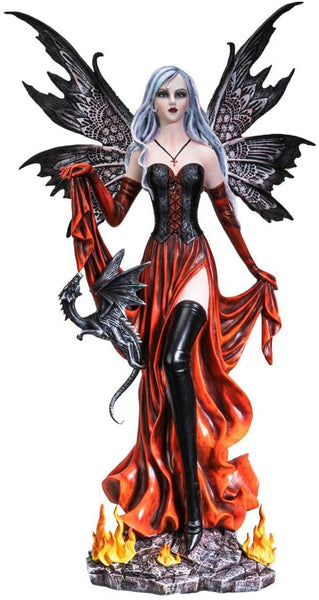 Pacific Giftware Black Lady Fire Fairy with Black Dragon Resin Statue Home Decor Figurine