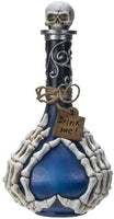 Botega Exclusive Blue Silver Drink Me Potion Skeleton Hand Bottle Gothic Decor Figurine 12.40” Tall