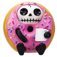 Pacific Giftware Furrybones Donatsu Signature Skeleton in a Pink Donut Costume with a Coffee Mug Friend 3.5” Tall