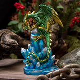 PACIFIC GIFTWARE Fantasy Guarding Golden Dragon on Crystal Gemstone Rock
