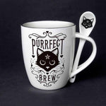 ALCHEMY ENGLAND DESIGN Sacred Cat Purrfect Brew Ceramic Mug and Spoon Set