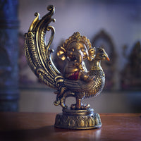 PACIFIC GIFTWARE Hindu Elephant God Lord Ganesha on Peacock Lord of Success Resin Figurine Statue