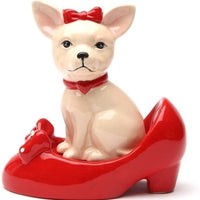 PACIFIC GIFTWARE Chihuahua in Red Pumps Top Bottom Magnetic Ceramic Salt and Pepper Shakers