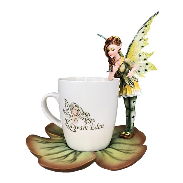 PACIFIC GIFTWARE Dream Eden Green Tea Leaf Fairy Figurine with Drinking Mug