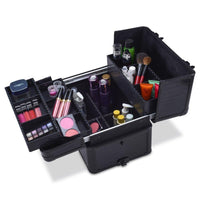 Professional Makeup Artist 2 in 1 Rolling Makeup Train Case Cosmetic Organizer with Easy Slide Extendable Storage Trays and Removable Trays