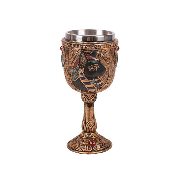 PACIFIC GIFTWARE Egyptian Royalty Bastet 7oz Wine Goblet with Removable Stainless Steel Insert