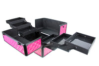 Professional Makeup Artist Travel Cosmetic Train Case w/ 3 Tier Side Extendable Trays Aluminum Hard Case