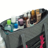 KIOTA Beauty Bag - Ideal for Bottles - Makeup Brush Storage Pocket and Outer Pockets - Quilted Finish Shoulder Bag Cosmetic Organizer - Slate