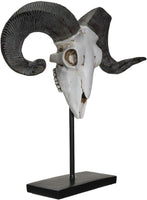 PACIFIC GIFTWARE Polystone Corsican Ram Skull and Horns on Metal Stand Home Decorative Accent Faux Taxidermy Animal 29.5 Inches Tall