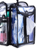 Clear PVC Travel Makeup Cosmetic Bag with 6 External Pockets and Shoulder Strap (Black Trim)