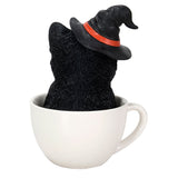 PACIFIC GIFTWARE Halloween Witches's Black Kitten Cat in Tea Cup Collectible Figurine Home Decor