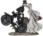 Botega Exclusive Love Never Dies Newly Wed Skeleton Couple Kissing Rose Basket Bike Statue 12.2” Tall