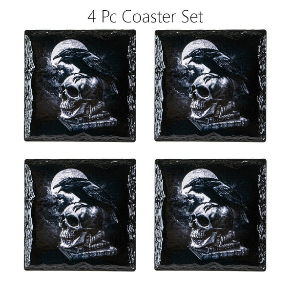 PACIFIC GIFTWARE Poes Raven Slate Ceramic Coaster With Cork Backing Set of 4