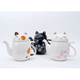 JAPAN COLLECTION Genki Cat Calico Tayo Ceramic Teapot with Strainer Infuser