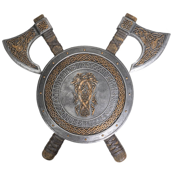 PACIFIC GIFTWARE Nordic Mythology Viking Knotwork Berserker Axe and Shield Wall Plaque 21 Inches wide Valhalla Vengeance Gothic Wall Decor