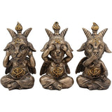 BOTEGA EXCLUSIVE Baphomet Sitting See Hear Speak No Evil Sabbatic Goat Horned Head Figurine