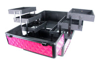 Professional Makeup Artist Travel Cosmetic Train Case w/ 3 Tier Side Extendable Trays Aluminum Hard Case