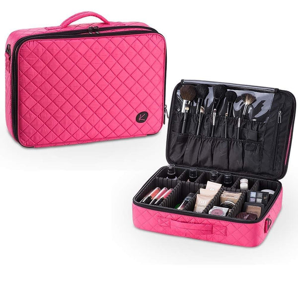 KIOTA Dual-Layer Professional On The Go Portable EVA Makeup Train Case  Cosmetic Travel Storage Organizer Bag with Dividers and Brush Pockets 