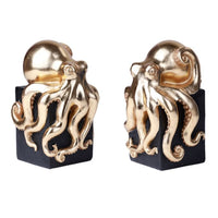 PACIFIC GIFTWARE Golden Octopus Resin Figurine Bookend Set