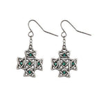 MYSTICA JEWELRY COLLECTION Celtic Cross with Green Crystal Pewter Earrings Jewelry