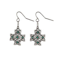MYSTICA JEWELRY COLLECTION Celtic Cross with Green Crystal Pewter Earrings Jewelry